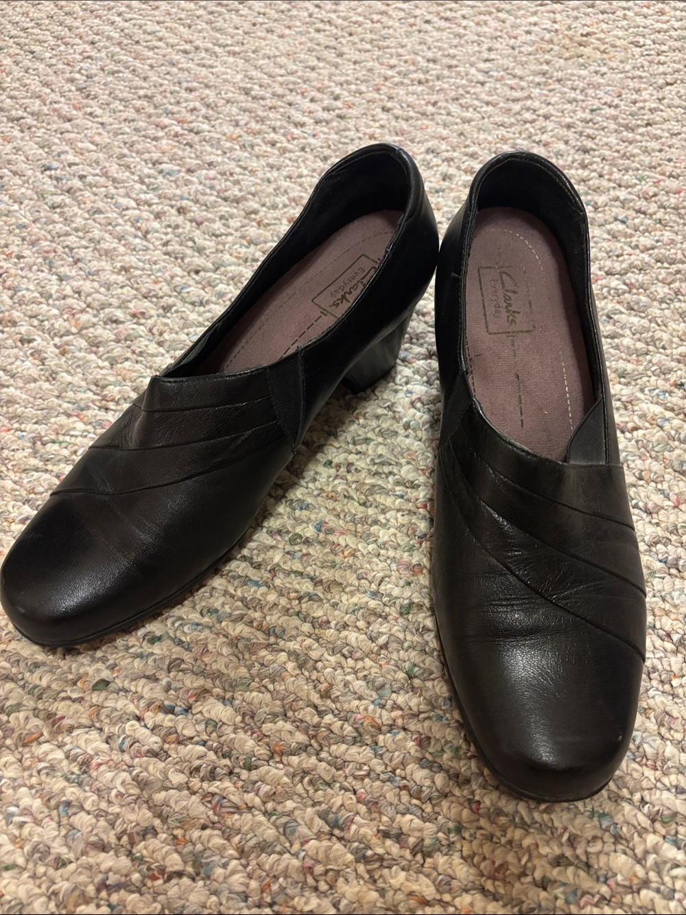 Clarks Black Leather Slip-On Low Heel Pumps